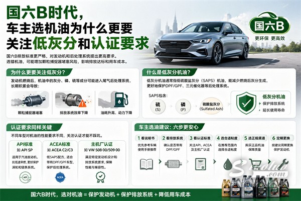 国六B时代，车主选机油为什么更要关注低灰分和认证要求