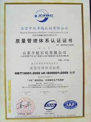 山东卡松石化顺利通过2008版质量管理体系换证审核工作