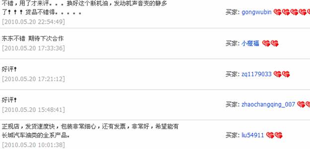 用户热评长城润滑油淘宝旗舰店
